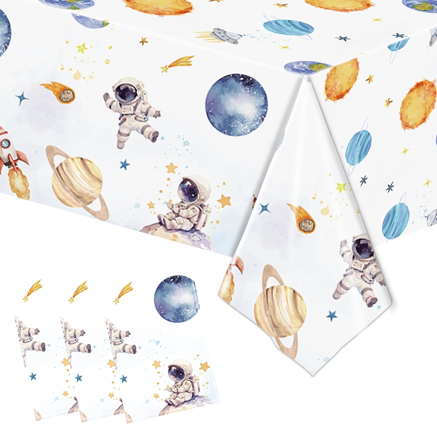 3pcs Space Party Tablecloth First Trip Around The Sun Birthday Space Theme Disposable Rectangle Table Cover Decorations,OuterSun Theme Party Baby Shower Supplies