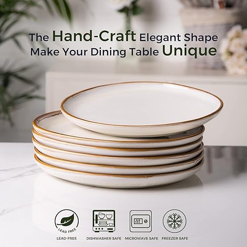 Miniatura 10 de AmorArc Juego de 6 platos de cerámica hechos a mano de 8.5 pulgadas para postre, ensalada, aperitivo, platos llanos pequeños, aptos para microondas