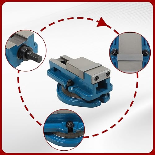 Miniatura 7 de findmall Tornillo de molino de precisión de 2 pulgadas con tornillo de banco de fresado resistente con base de rotación de 360 grados