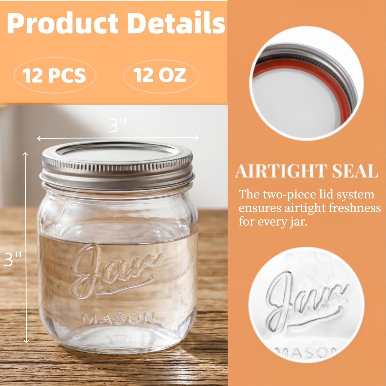 Amazon.com: Lyellfe 12 Pack Wide Mouth Mason Jars, 12 Oz Glass Canning Jars  with Airtight Lids, Clear Mason Spice Jars for Jam, Honey, Jelly, Sauces,  Yogurt: Home & Kitchen