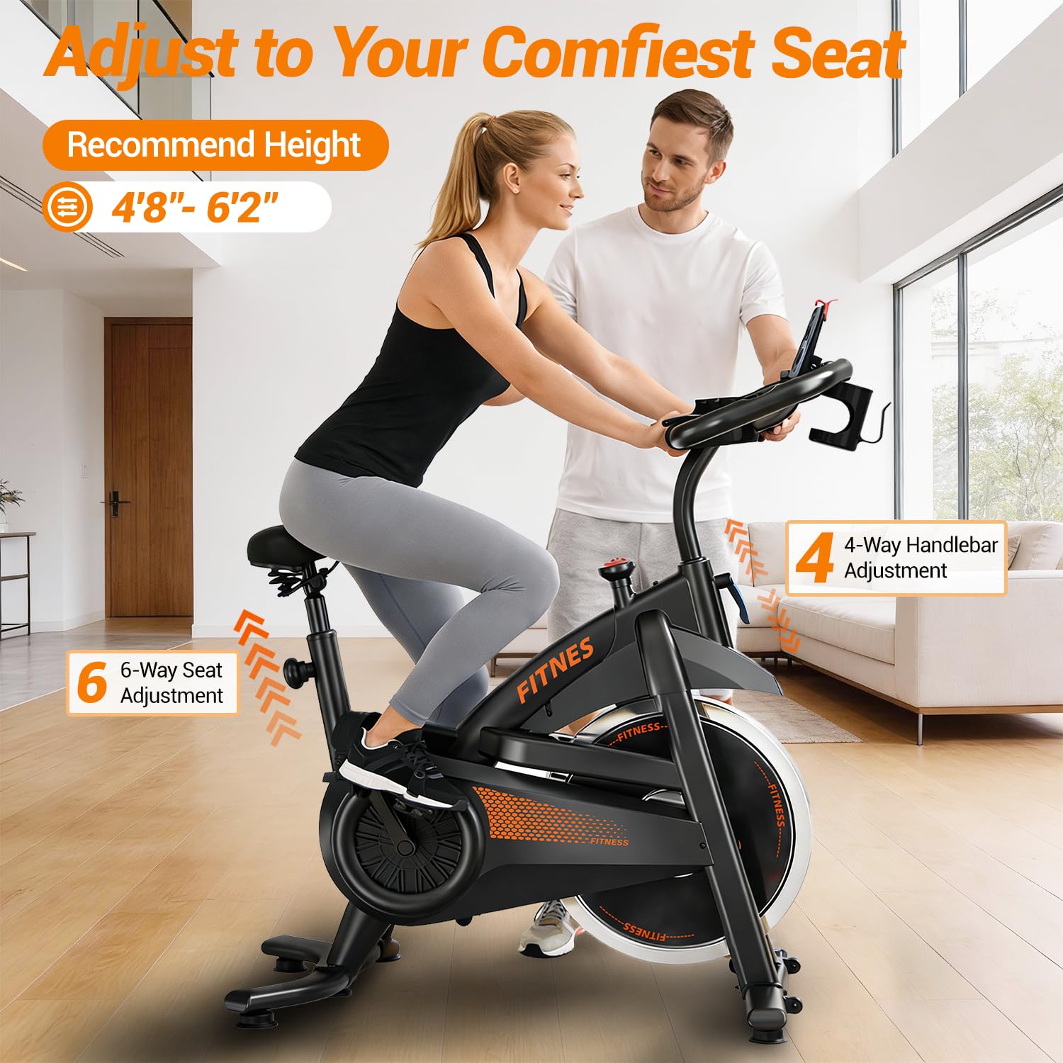 CURSOR FITNESS Inteligentny Rower Treningowy Spinningowy, Cichy Rower Fitnessowy z Bluetooth i APP Kinomap/Zwift/Z Sport, Wyświetlacz LCD z Pomiarem Tętna, Regulowany Opór 0-100%, Nośność 136KG