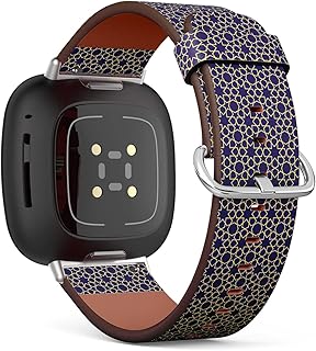 CJBROES Replacement Leather Watch Band, Compatible with Fitbit Versa 3 and Fitbit Sense of Wristband Bracelet Accessory - Arabic Geometric