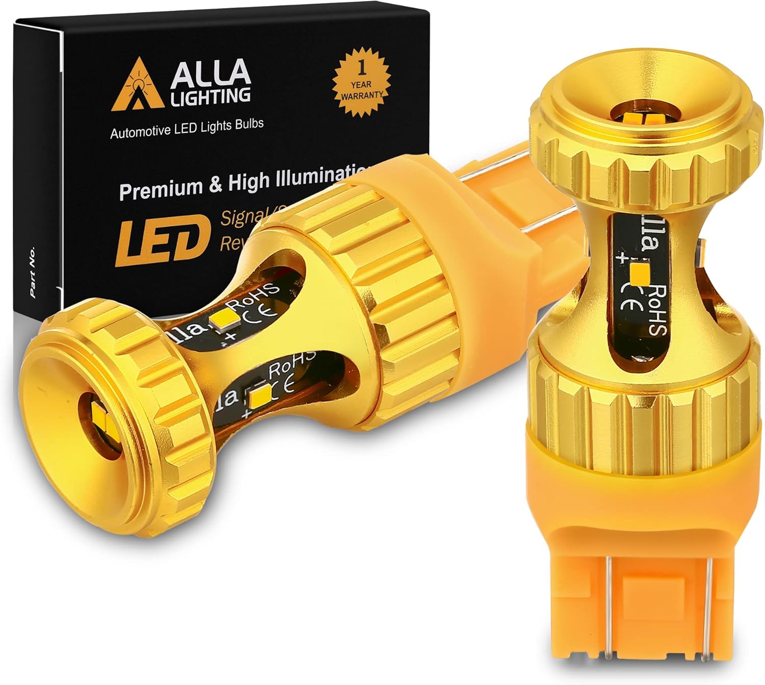 Alla Lighting T20 7440 7443 LED Amber Yellow Bulbs, Super Bright Directional Blinker Lamps Replacement WY21W 7444-NA-K 3000lms Turn Signal Lights
