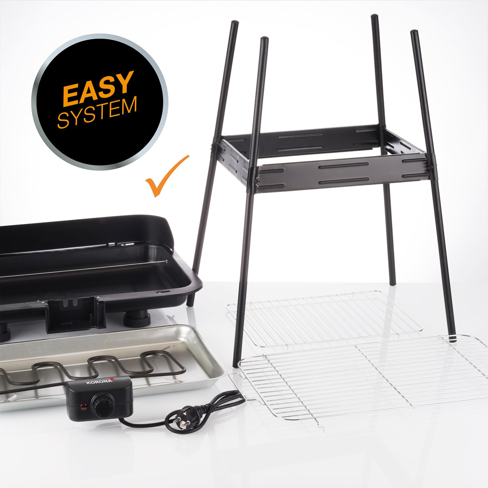 Korona 46221 Elektryczny grill stojący z rusztem do grillowania XXL (51 x 30 cm), 2200 W, ochrona przed wiatrem, lampka kontrolna, wyłącznik bezpieczeństwa, bezstopniowa regulacja temperatury
