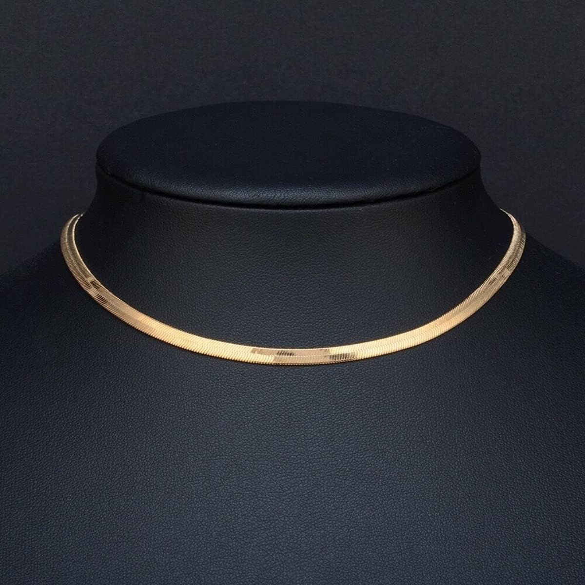 18K Gold Plated Clavicle Chain Flat Snake Bone Chain Necklace Herringbone Choker Neck Chain Sparkling Gold Chain Necklace