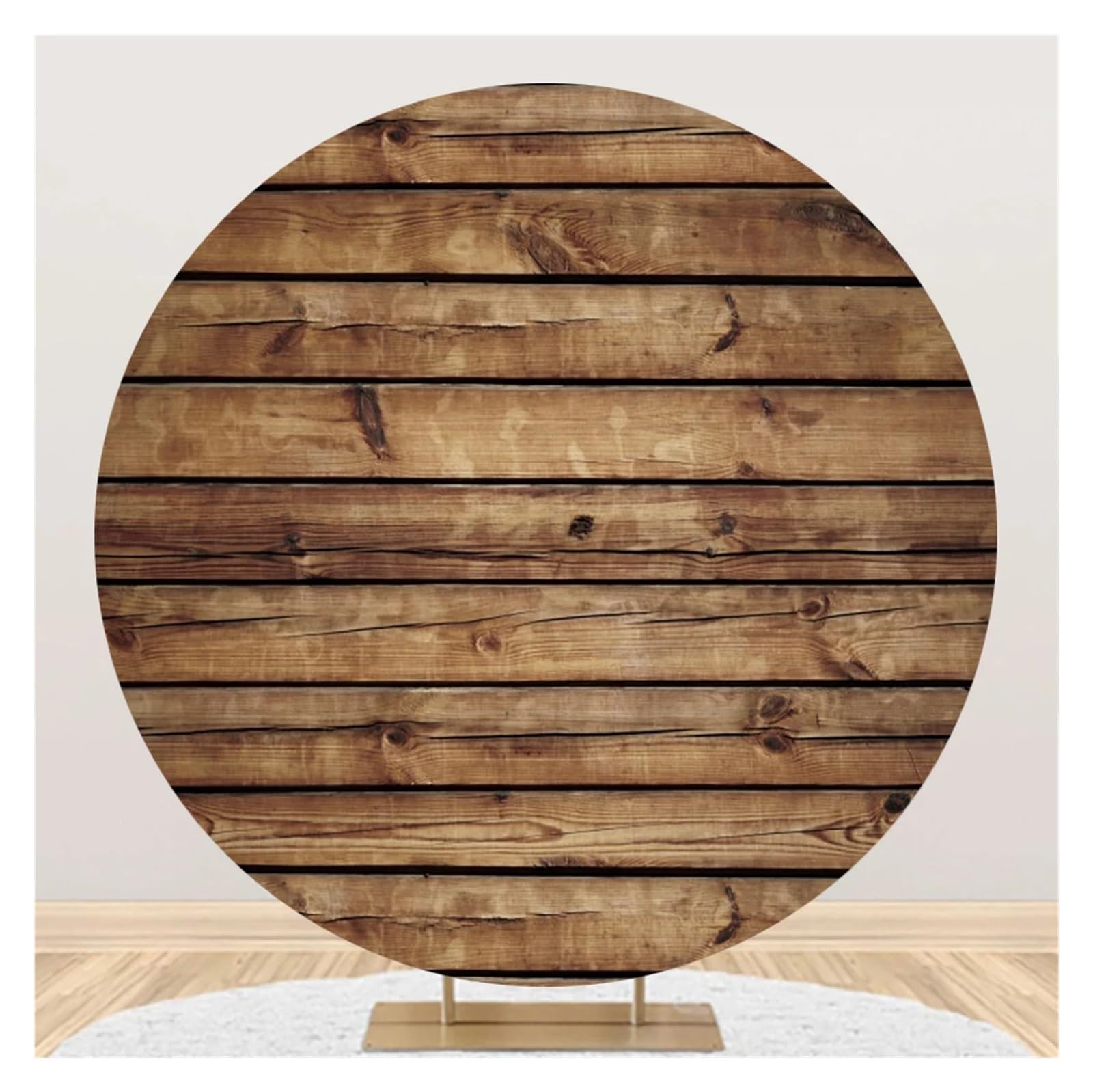 Couverture de Photographie Ronde Style Planche de Bois Marron Rustique