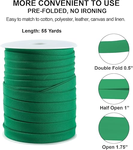 Miniatura 92 de Cinta al bies de doble pliegue de 1 pulgada, cinta de encuadernación bies de doble pliegue de 55 yardas (marrón) y 4 tizas de tela de costura