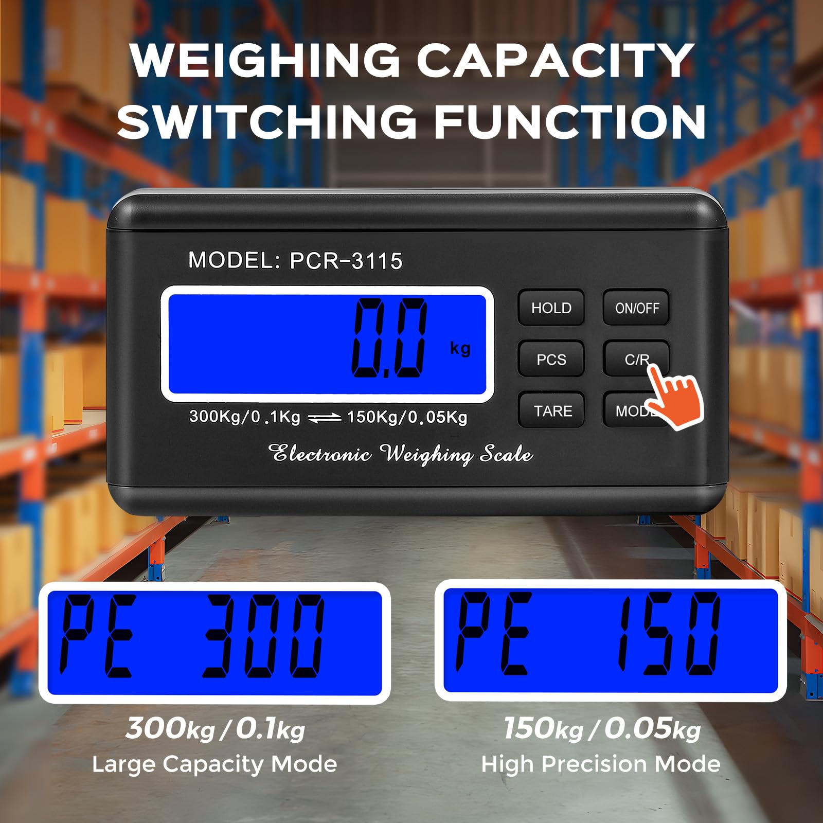 Bonvoisin Báscula para Paquetería 300kg/660lb, Pantalla LCD Externa, Plataforma Acero Inoxidable, Doble Rango Precisión 300kg/0,1kg & 150kg/0,05kg, Conmutable kg/oz/lb/lb:oz, Función Conteo