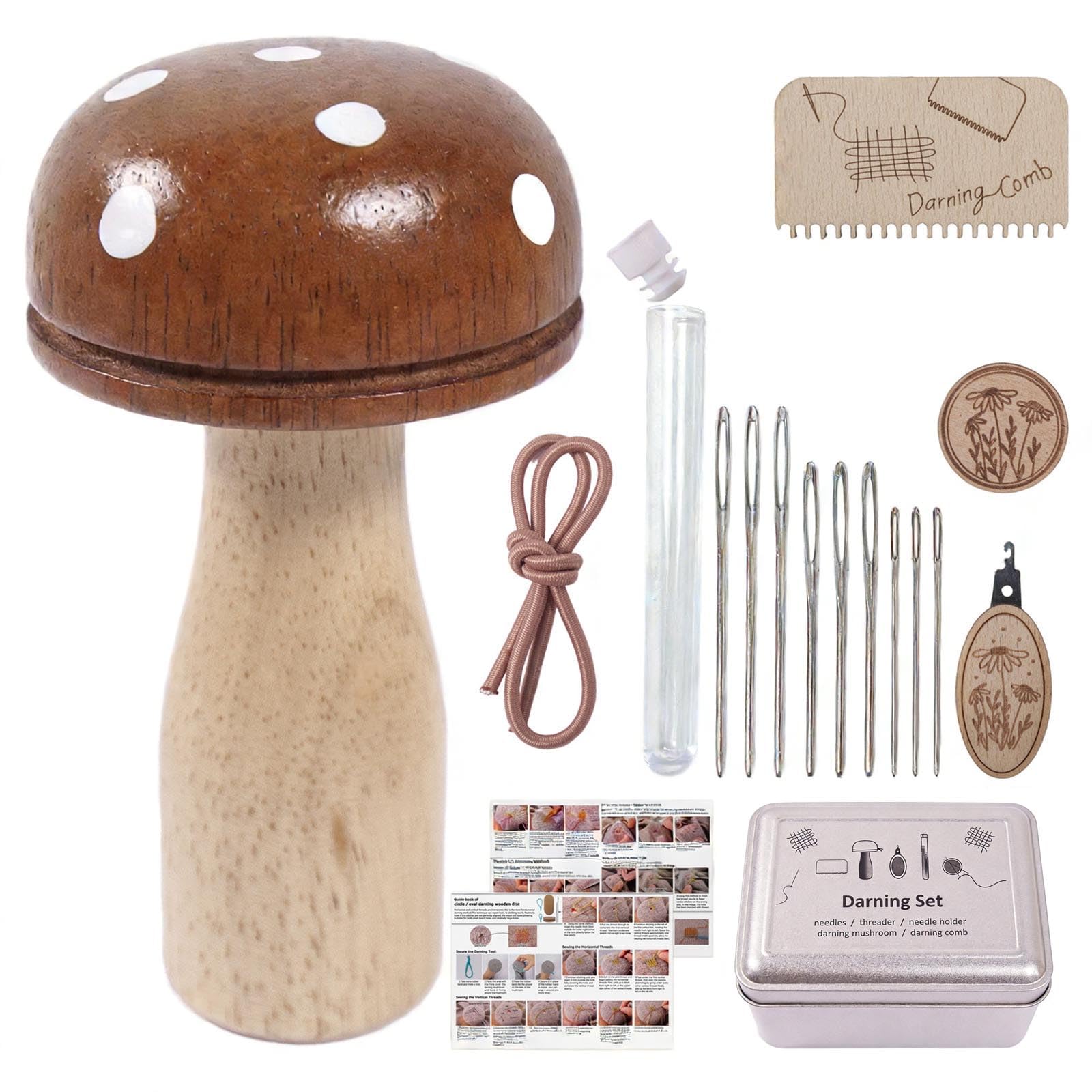 Tsophreniq Aesthetic Retro Styles Wood Mushroom Darning Set Combining Decorative Appeal with Practical Functionality Wood Darning
