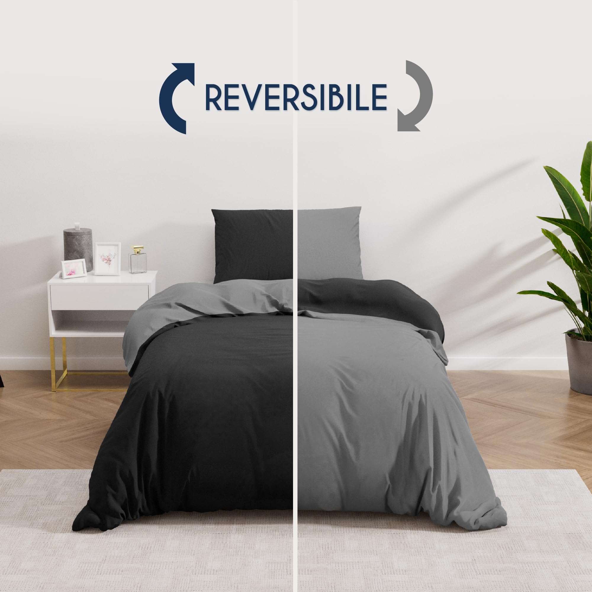 Dreamzie Copripiumino Singolo 135x200 cm con 1 Federe 50x70 cm - Nero/Grigio Scuro Set Copripiumino Singolo 135 x 200
