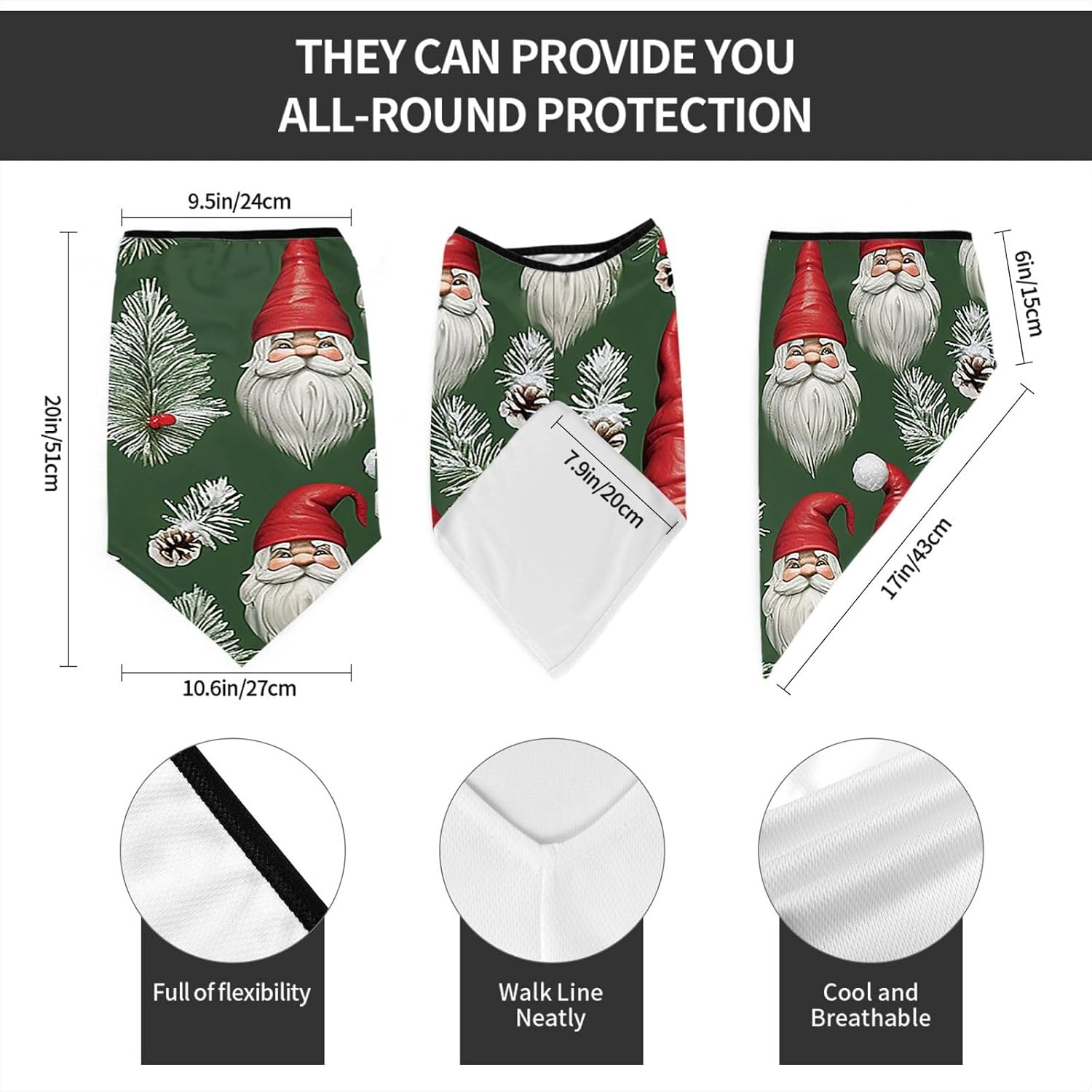 Protection Neck Gaiter Face Cover Santa Holiday Art Balaclava Scarf Mask, Windproof Breathable Sun Shield for Men Women, Skiing Hiking Cycling Outdoor Sports