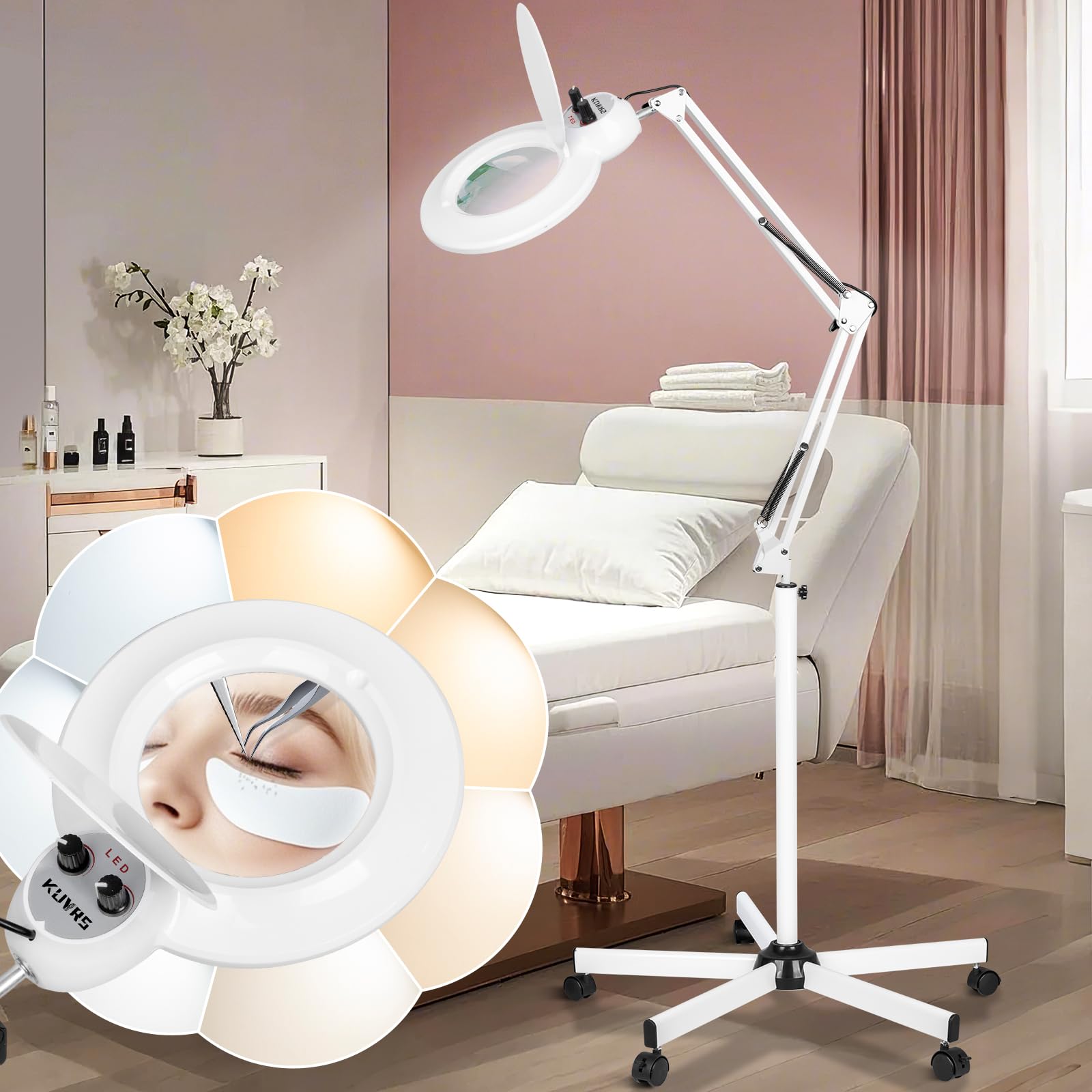 10X Magnifying Floor Lamp with Rolling Base