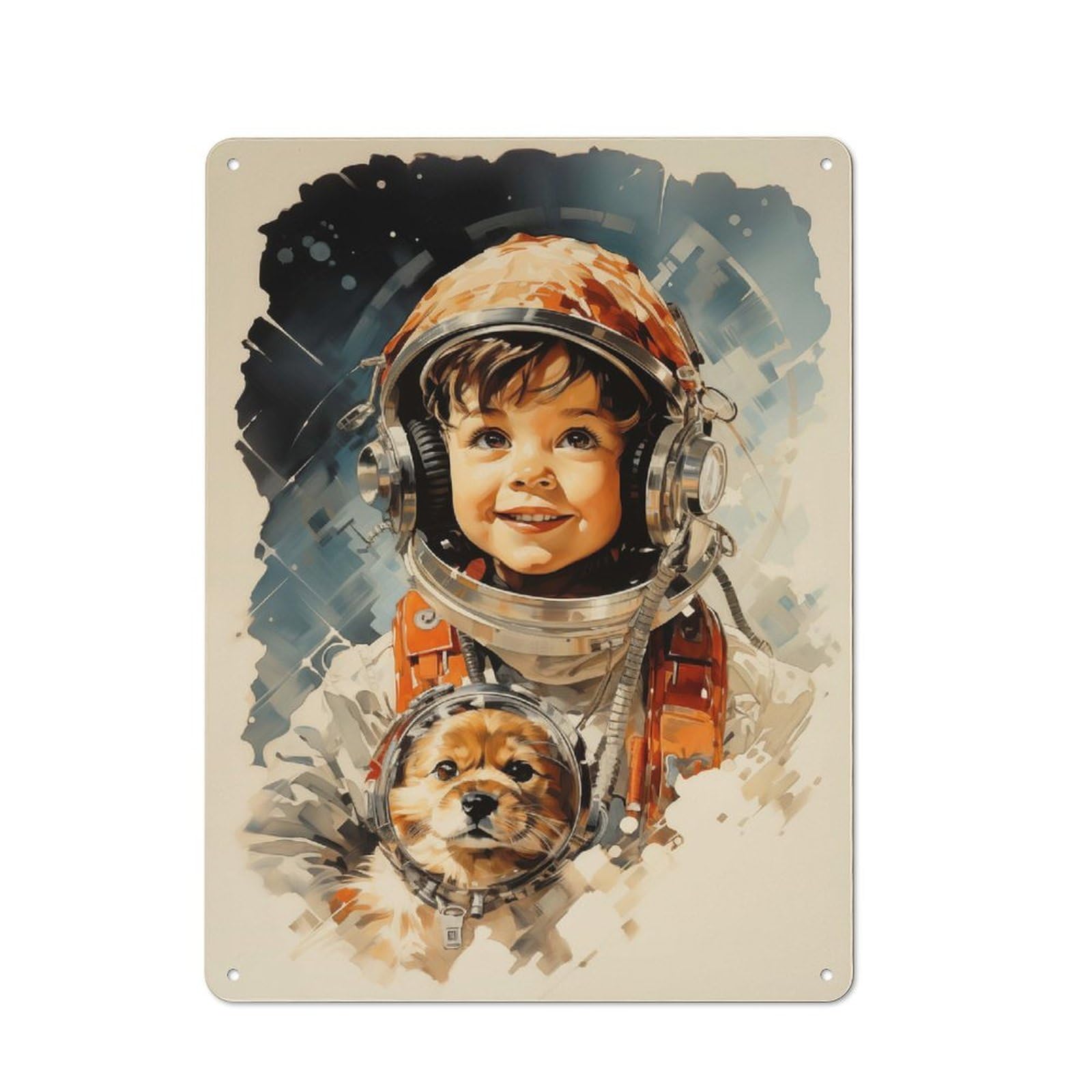 Junmoney Boys Style-17 Classic Vintage Metal Sign 40X30cm Featuring Astronaut And Dog, Home Bar Decor For Cafe, Pub, Workshop Or Home Bar