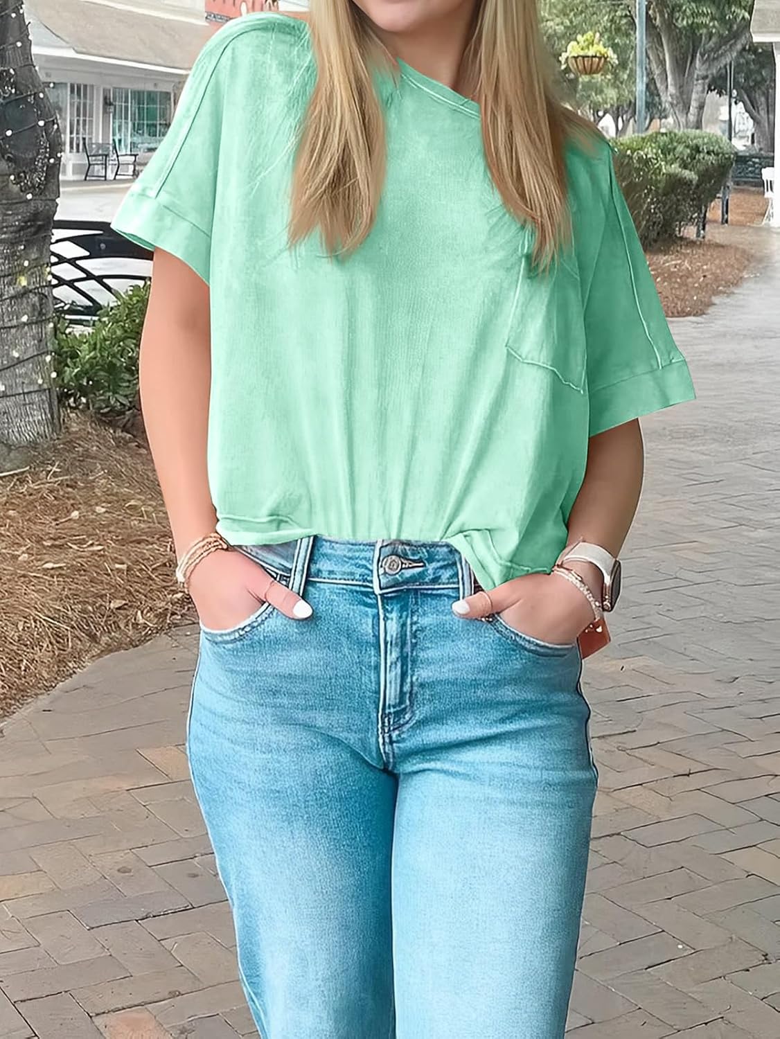 Cicy Bell Womens Summer Cropped T-Shirts Boxy Casual Short Sleeve Crew Neck Tops Acid Wash Cotton Loose Fit Tee Shirts - Image 4