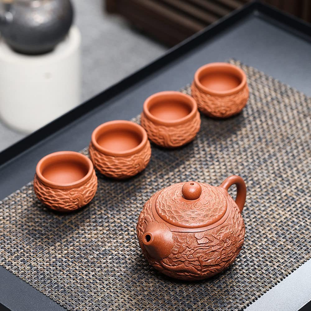 Ceramiczny zestaw do herbaty - chiński zestaw do herbaty Yixing Zisha z fioletową chmurą i motywem smoka, dzbanek do herbaty Xishi z filiżankami i pudełkiem dla taty, dziadka i męża, miłośników herb
