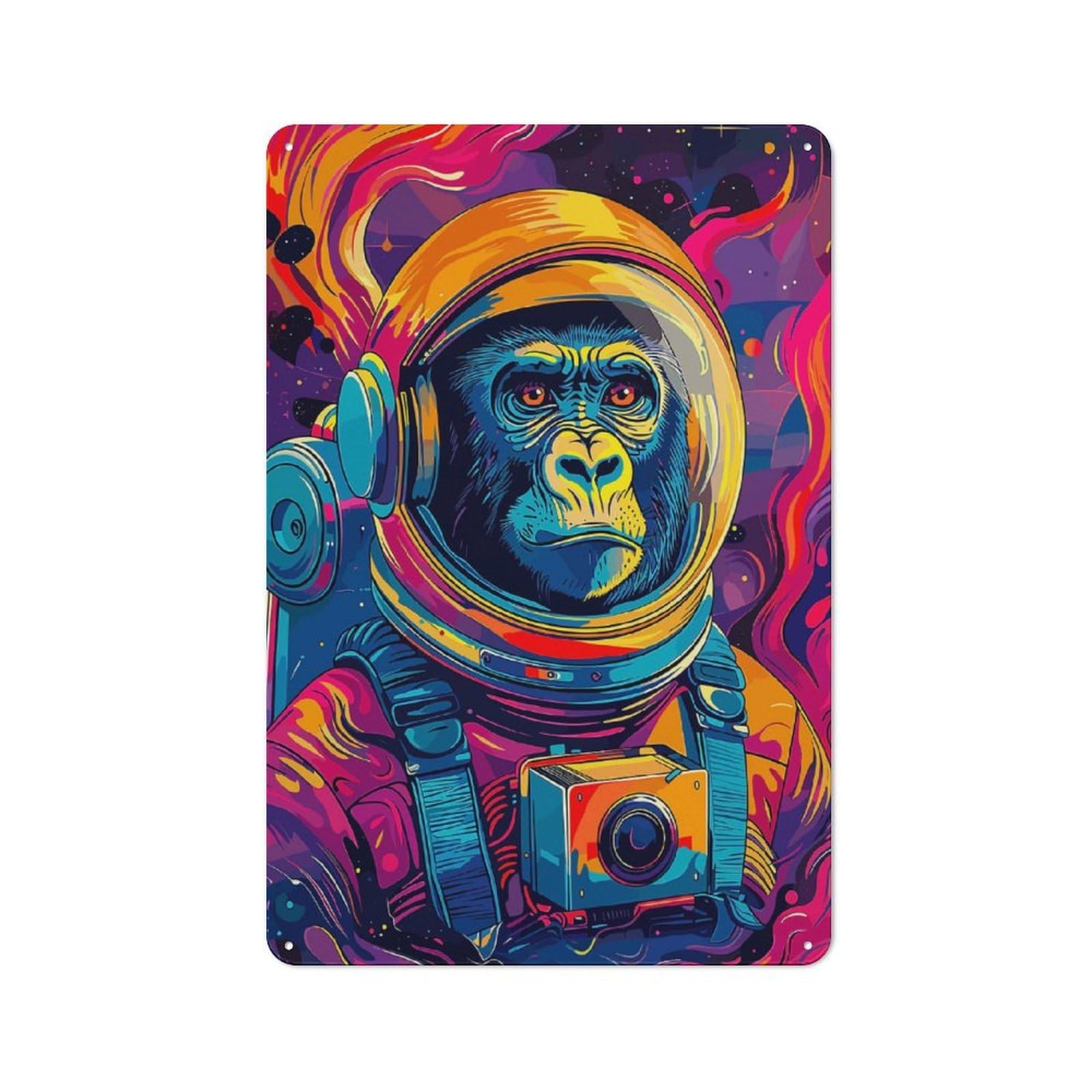 Junmoney Style Metal Plaque 30X20cm With Astronaut Gorilla Space For Pub Or Café, Vintage Decor, For Metal Sign Collectors, For Vintage Wall Decor Fans