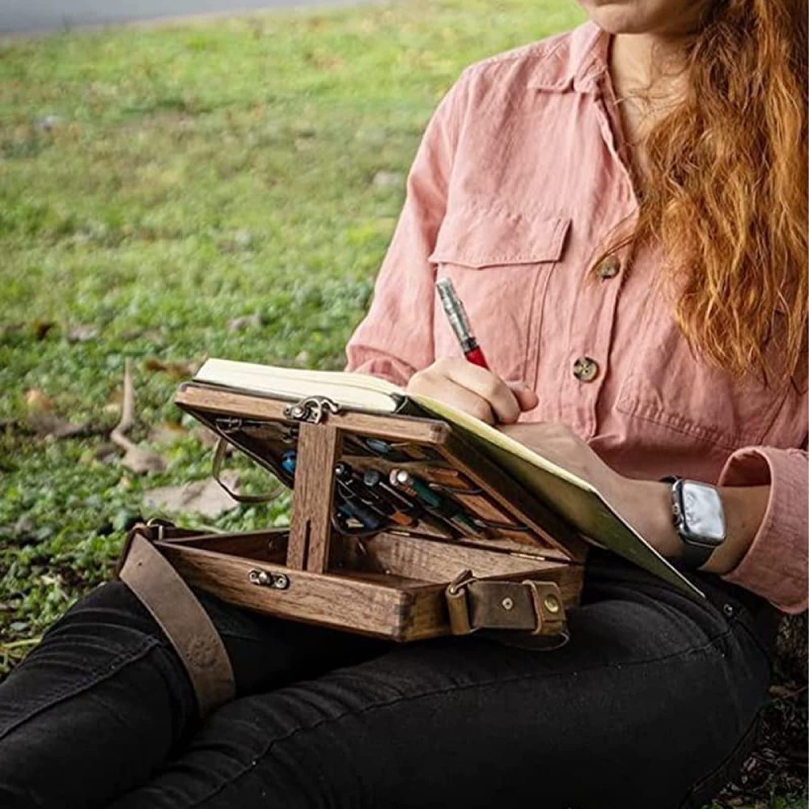 Writers Messenger Boîte en Bois, Boîte À Crayons en Bois, Outil d'artiste en Bois Multifonction Et Boîte de Rangement pour Pinceaux pour Tous Ceux Qui Aiment Écrire,Vert