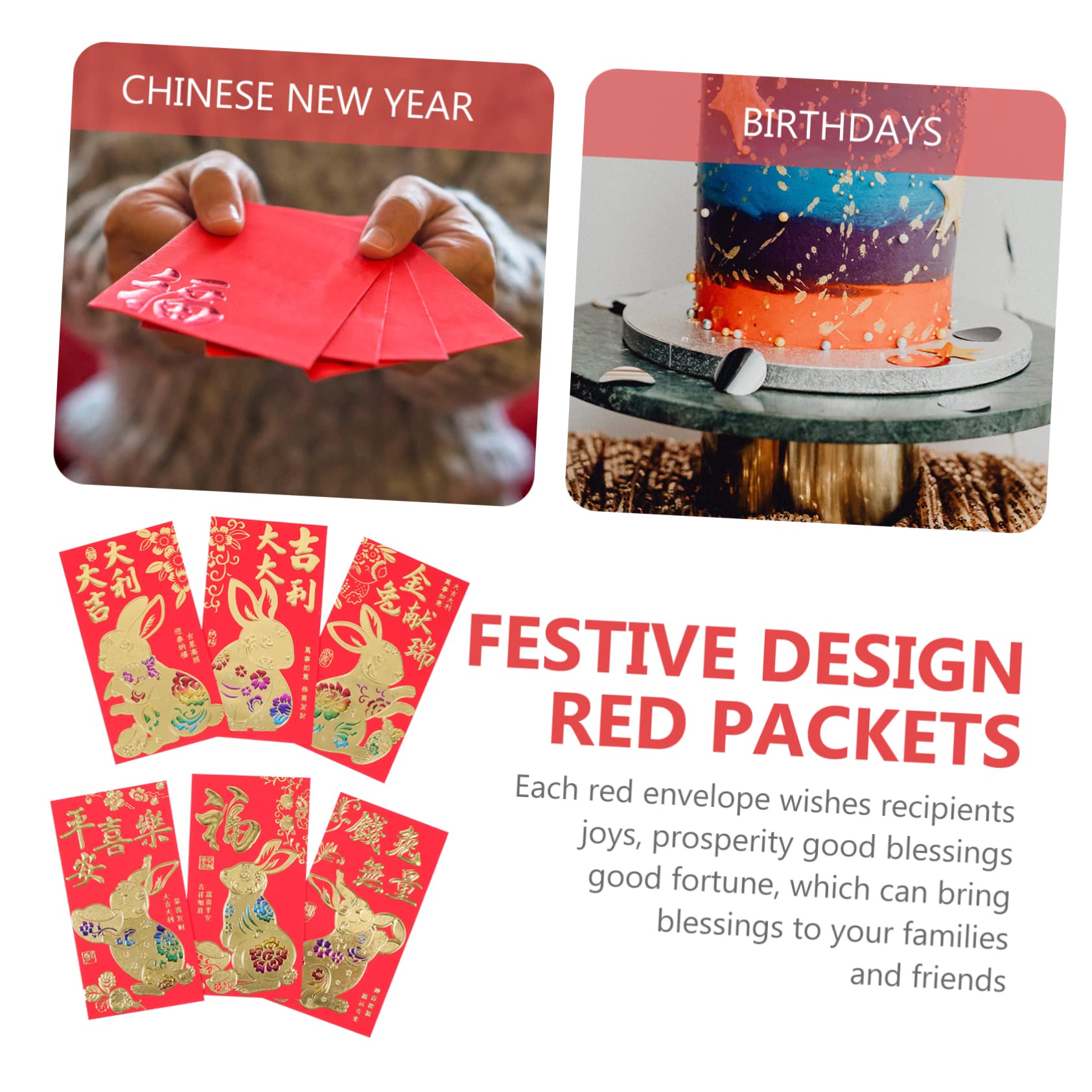 SEWACC 240 Piezas 2023 Año Del Conejo Paquetes Rojos Japoneses Sobres Rojos Chinos Asiáticos Sobre Rojo Del Año Del Conejo Paquetes De Conejito Rojo Ver Hongbao Papel