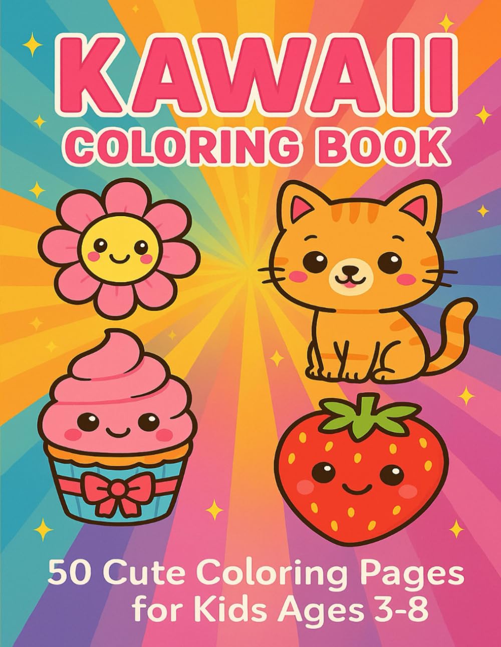Kawaii Coloring Book for Kids Ages 3–8: 50 Cute and Easy Coloring Pages with Animals, Food & Fun Characters | Simple Designs for Little Artists