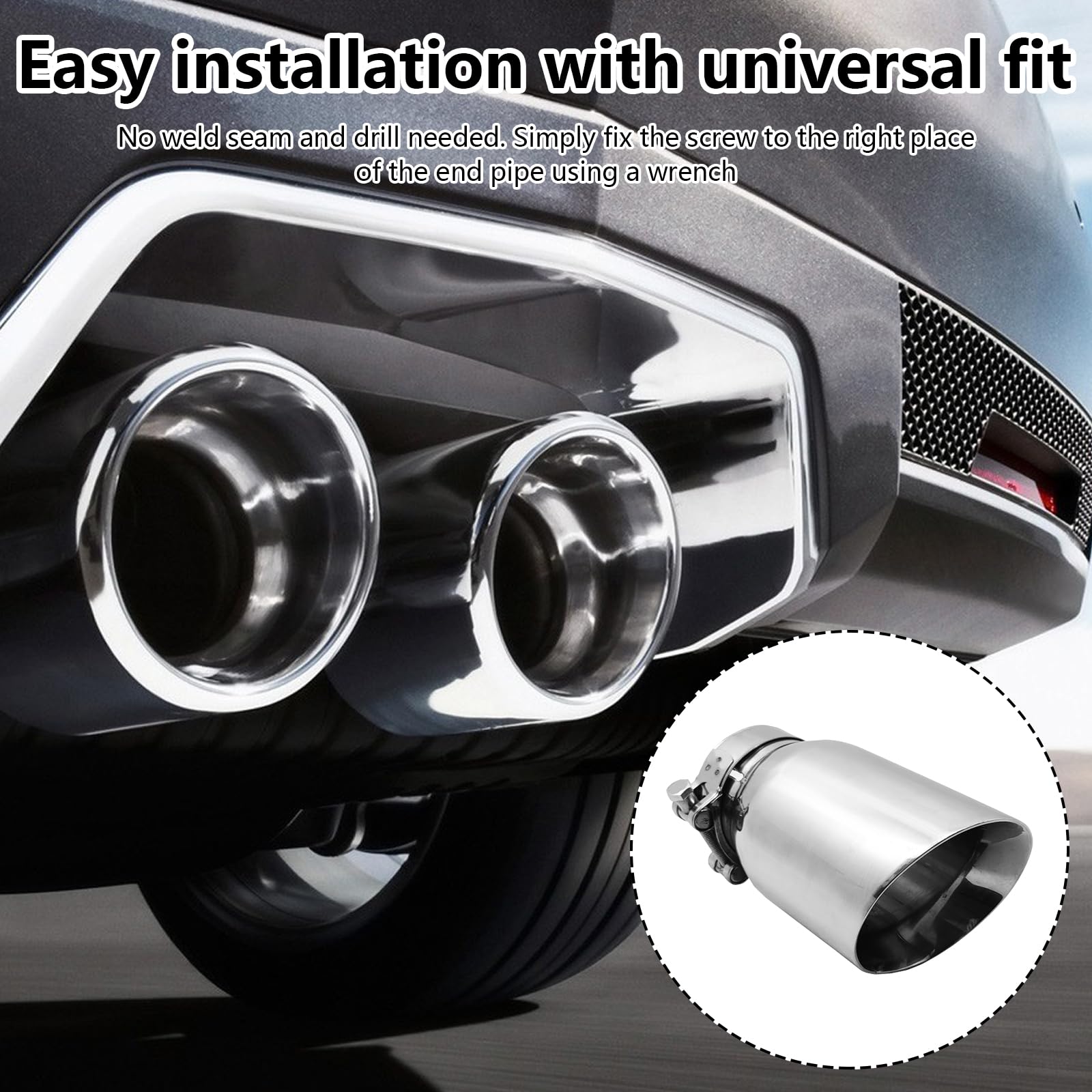 Puntas de Escape, Escape de Automóvil de Acero Inoxidable de 170 mm con Diseño Pulido de Doble Pared Tubo de Escape Cromado con Salida de Aire de 102 mm y Entrada de Aire de 63 mm (Plata, 2 Piezas)