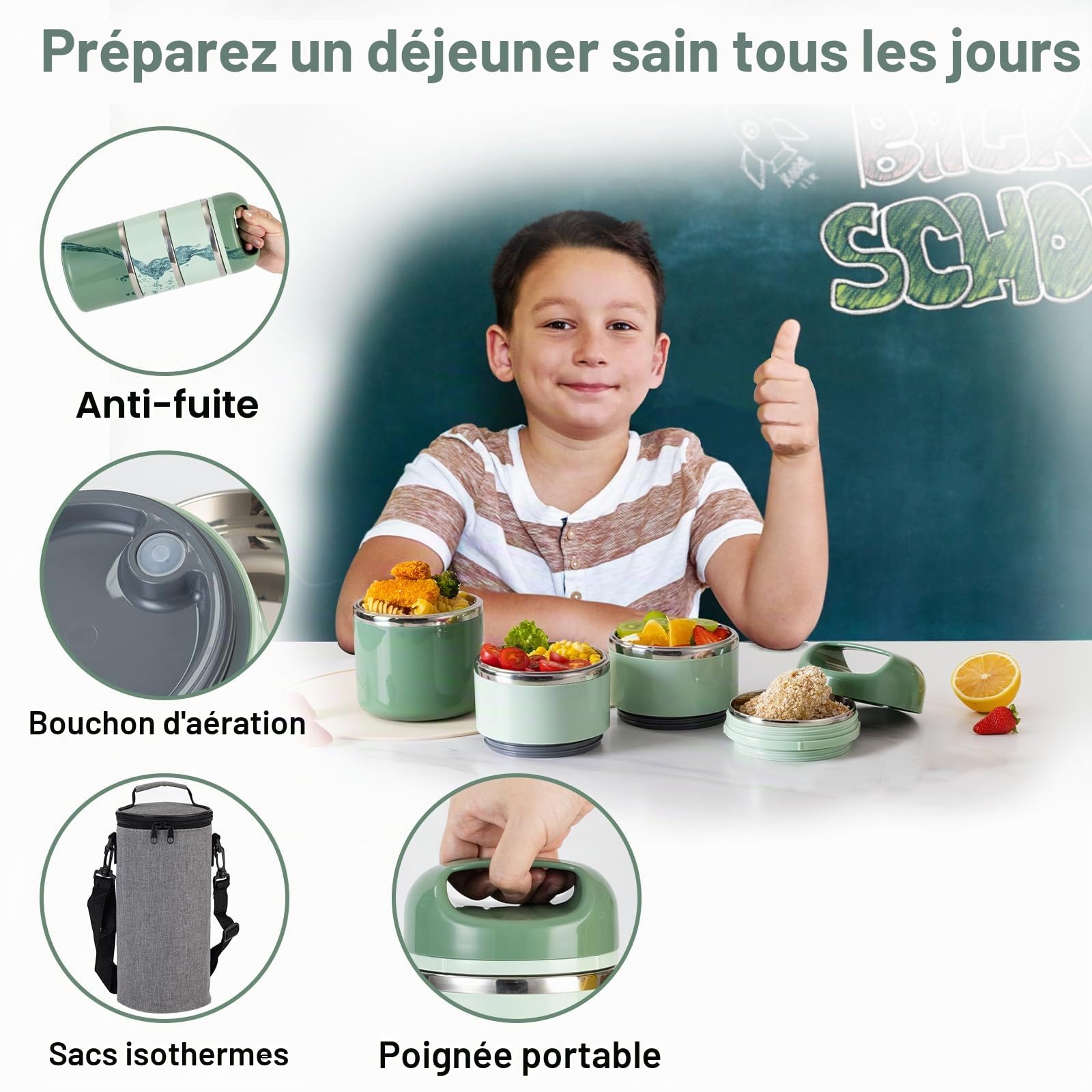 Lille Home Boîte à Lunch en Acier Inoxydable, 3 Niveaux, 1.43L | Boîte à bento isolée sans BPA pour préparation de repas. Récipient de nourriture empilable, idéal pour les déplacements