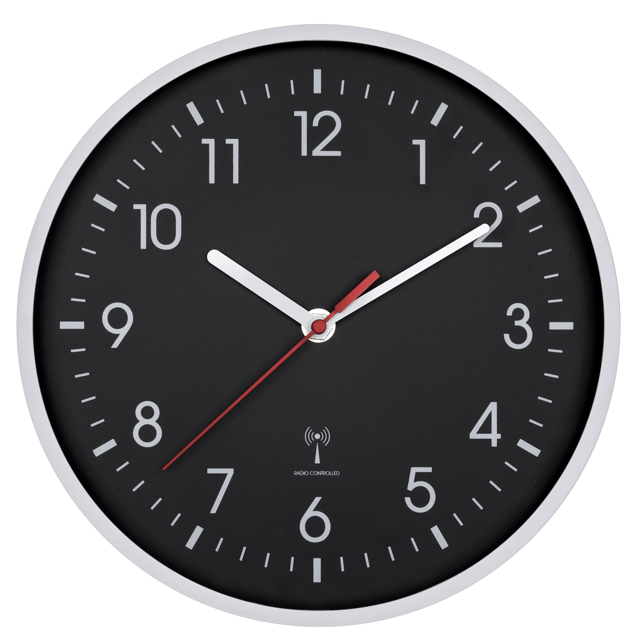 TFA Dostmann Orologio da parete analogico radiocontrollato, nero invertito, alimentato a batteria, 60.3550.20, moderno,radiocontrollato, facilmente leggibile, cifre bianche, orologio da ufficio