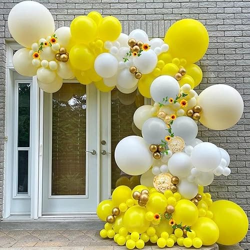 Miniatura 2 de Globos amarillos y blancos de 12 pulgadas, globos de confeti amarillo y blanco, 50 unidades