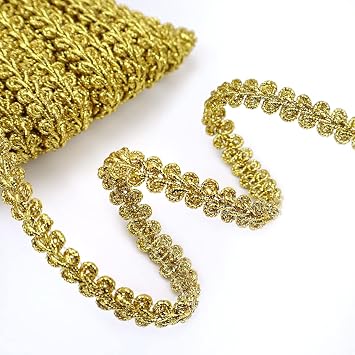 Gold Metallic Gimp Braid Lace Trim Centipede Lace Ribbon for DIY Wedding Bridal Crafts Sewing Costume Christmas Halloween 0.3Inch 13 Yards