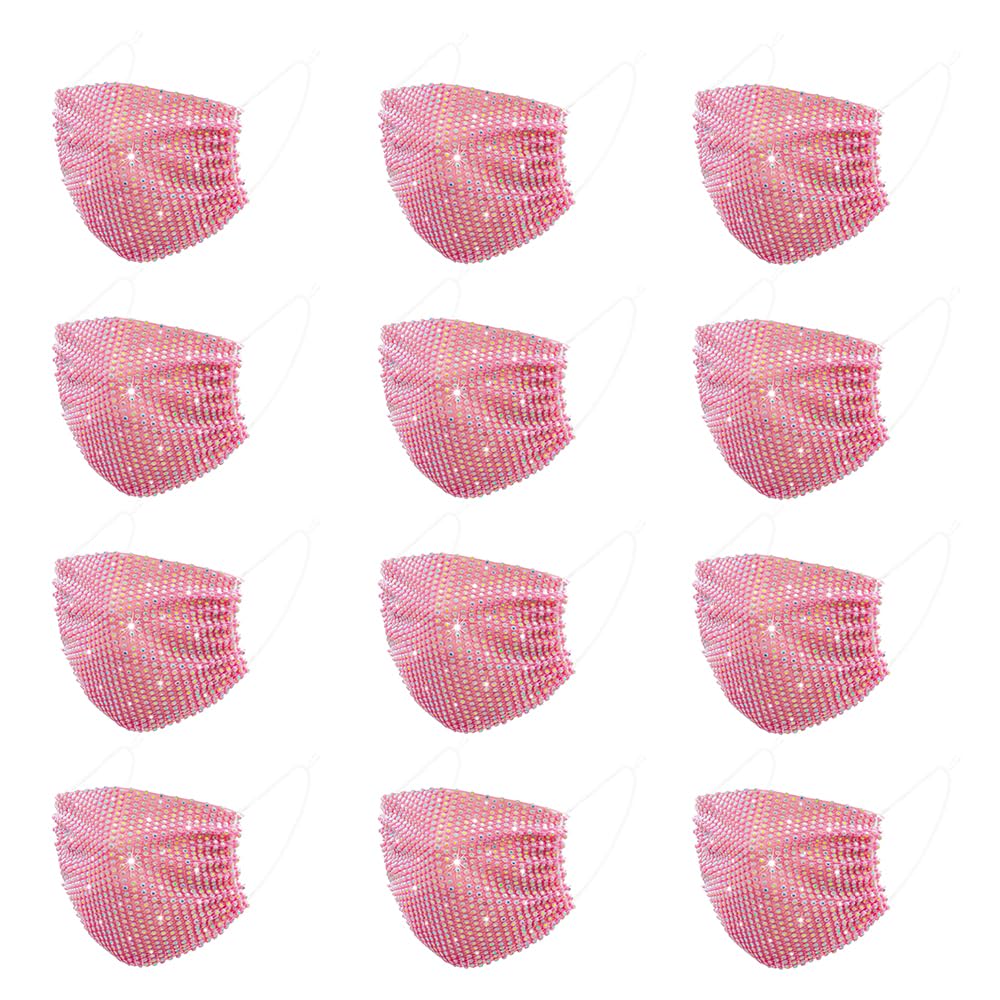 Auriviz 12 Pcs Pink Halloween Party Decor Costume Woman Adult Masks Sequin Glitter Christmas Vacation Decorations Womens Bling Sparkly Masks Female Face Covering Crystal Rhinestone Party Face Mask