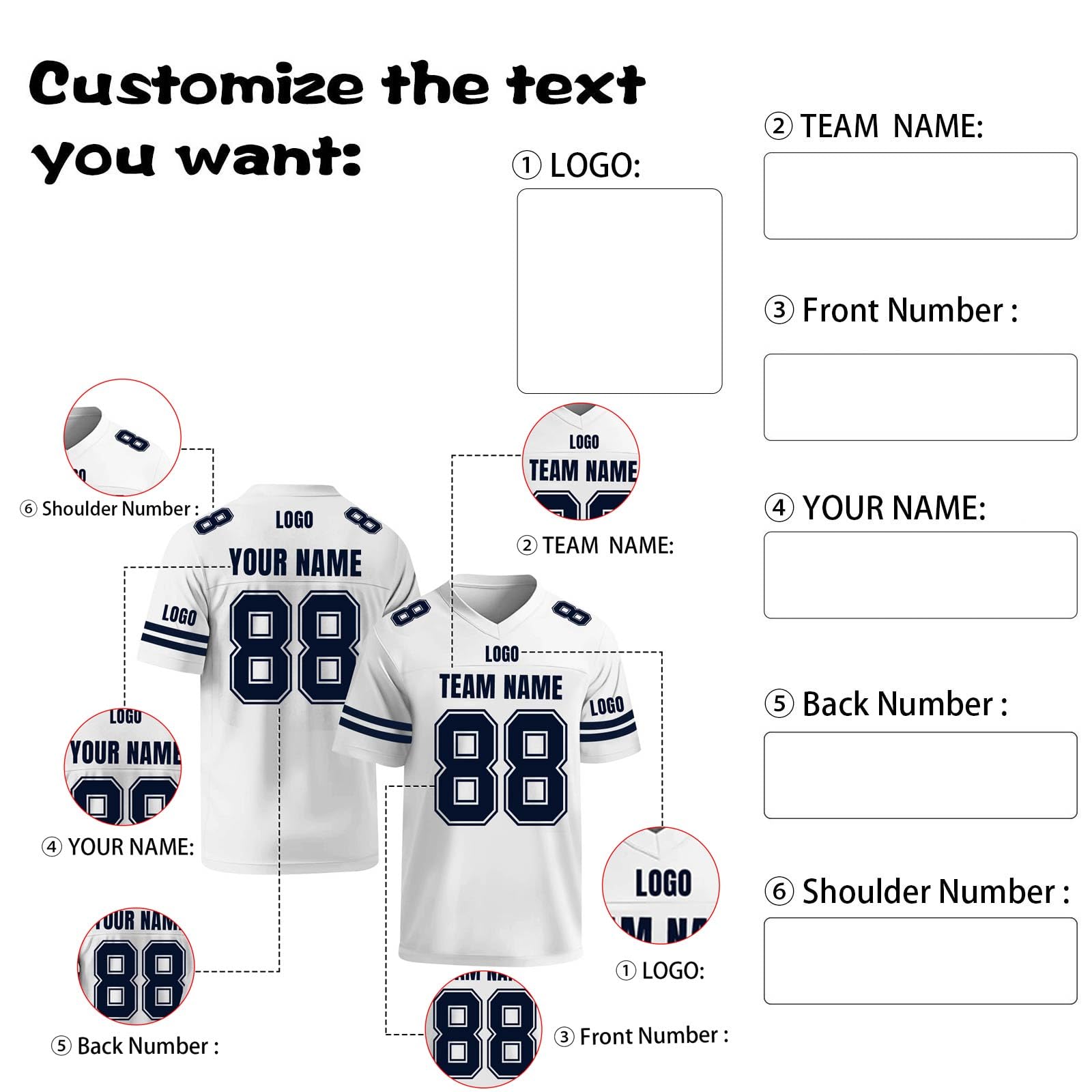 Personalisiert American Football Trikot Herren mit V-Ausschnitt Personalisierte Rugby T Shirts mit Name Nummer Personalisierte Spieltrikots für Kinder Erwachsene XS -3XL