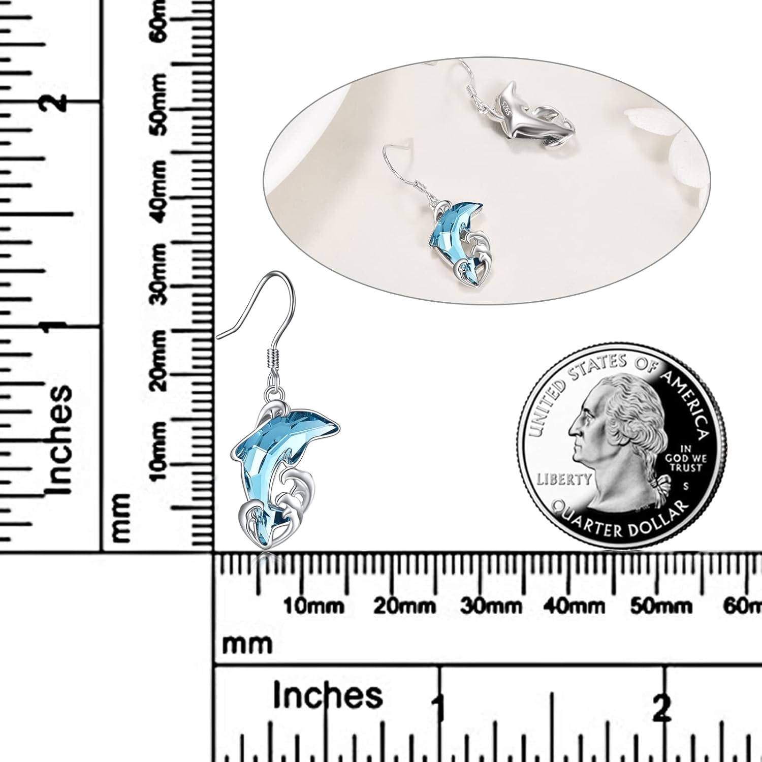 CRMAD Dolphin Earrings for Women Sterling Silver Crystal Dangle Drop Earrings - Image 3
