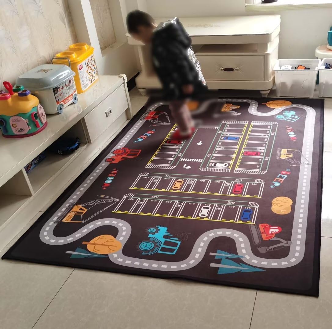 Alfombra De Juego De Tráfico De Estacionamiento, Alfombra De Guardería De La Habitación De Los Niños, Alfombra De Juego De Pista De Carretera De Dibujos Animad, Curve Road, 80 * 120cm