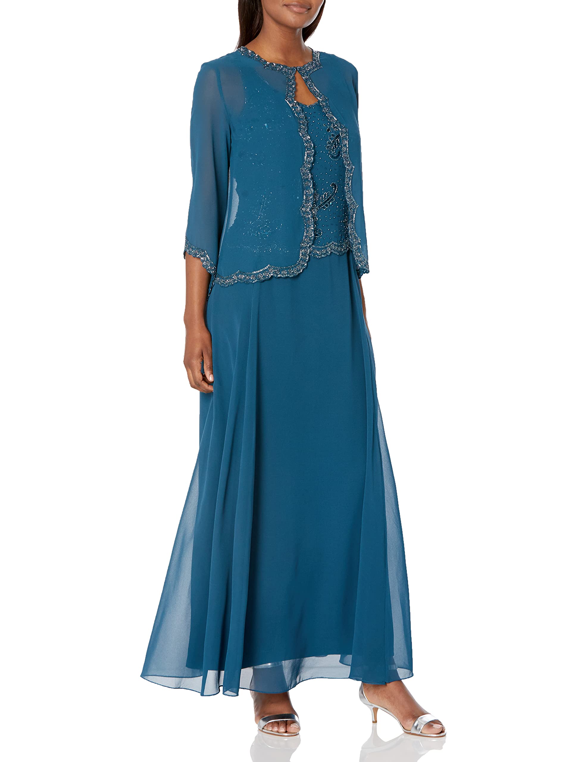 Long Beaded Jacket Dress J Kara Women's Plus Size Beaded Jacket