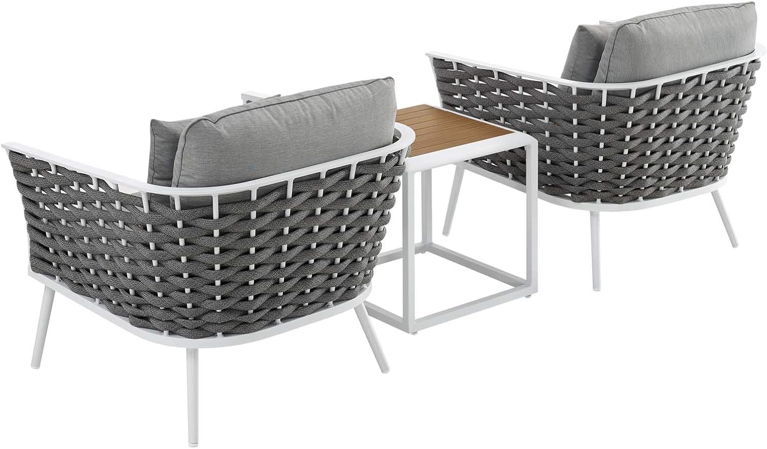 Modway Stance Outdoor Patio Aluminum Side Table and Two Armchairs in White Gray