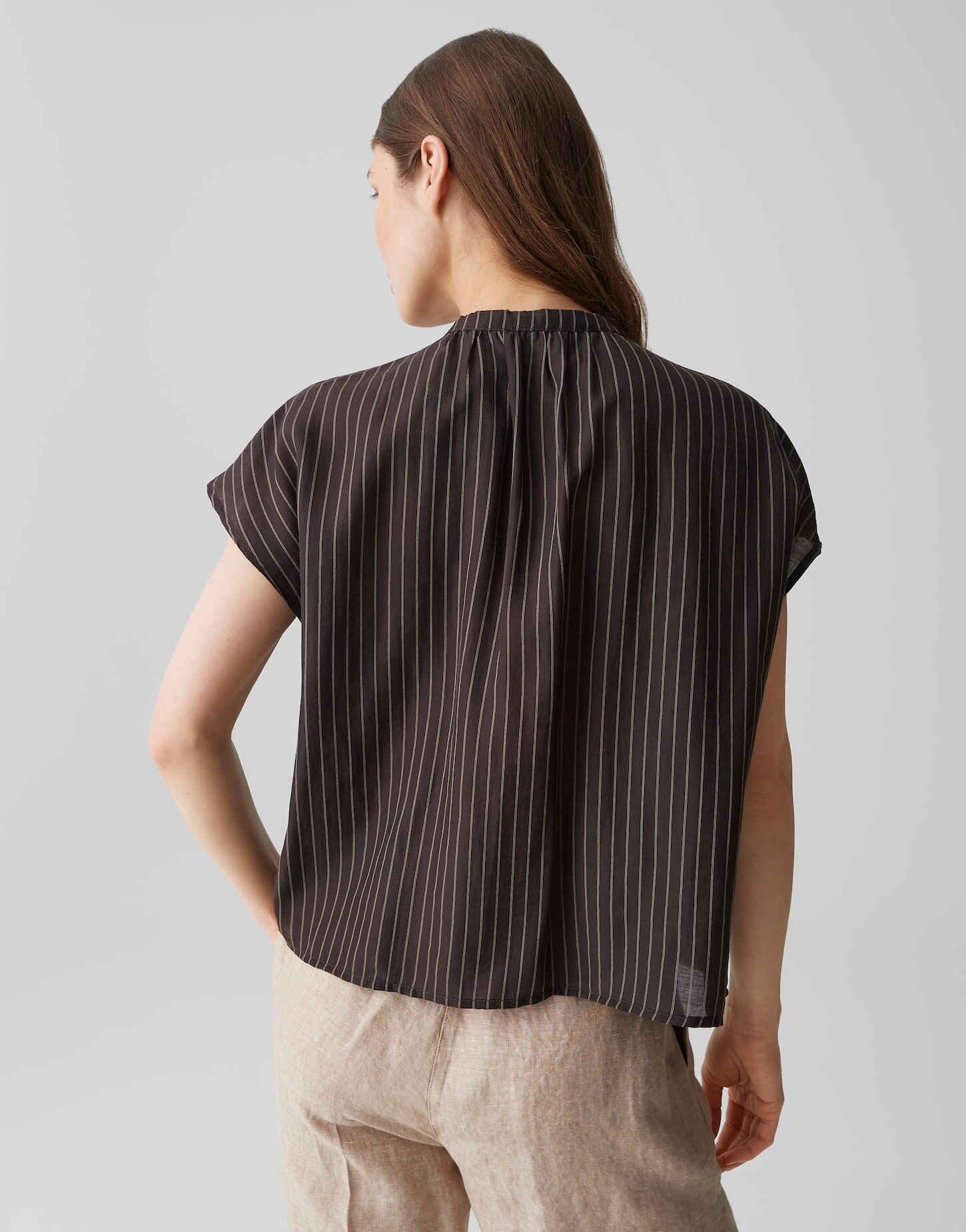 OPUS Damen Kurzarmbluse | Leichte Streifenbluse aus Lyocell Mix Regular Fit