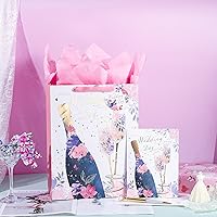 Vista 4 de WRAPAHOLIC Bolsa de regalo de boda grande de 13" con tarjeta y papel de seda - Copa de champán y Cheers