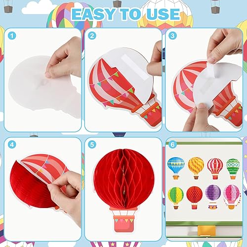 Miniatura 4 de Pajean Juego de 66 tablones de anuncios Dream Big The Sky is The Limit, globos aerostáticos, bordes de nubes, panales 3D, primer día de escuela,