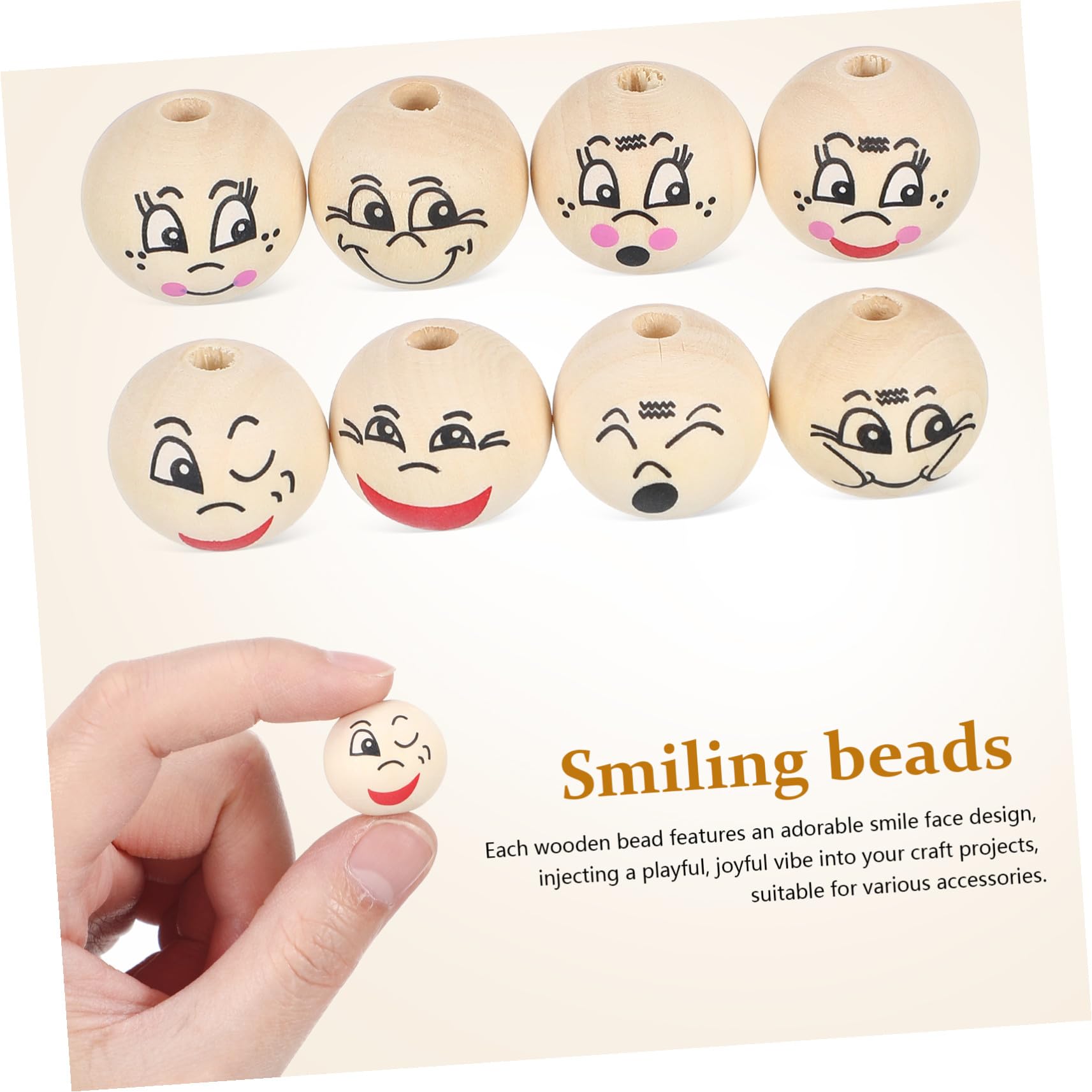 80 piezas Cuentas de Madera con Cara Sonriente para Manualidades y Pulseras DIY con Abalorios Naturales para Hacer Collares y Regalos Creativos