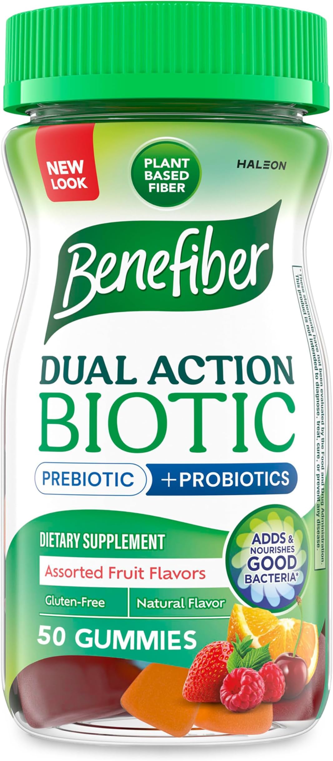 Benefiber Prebiotic Fiber Supplement Gummies for Digestive Health with Probiotics, Fiber Gummies for Adults, Assorted Fruit Flavor - 50 Count