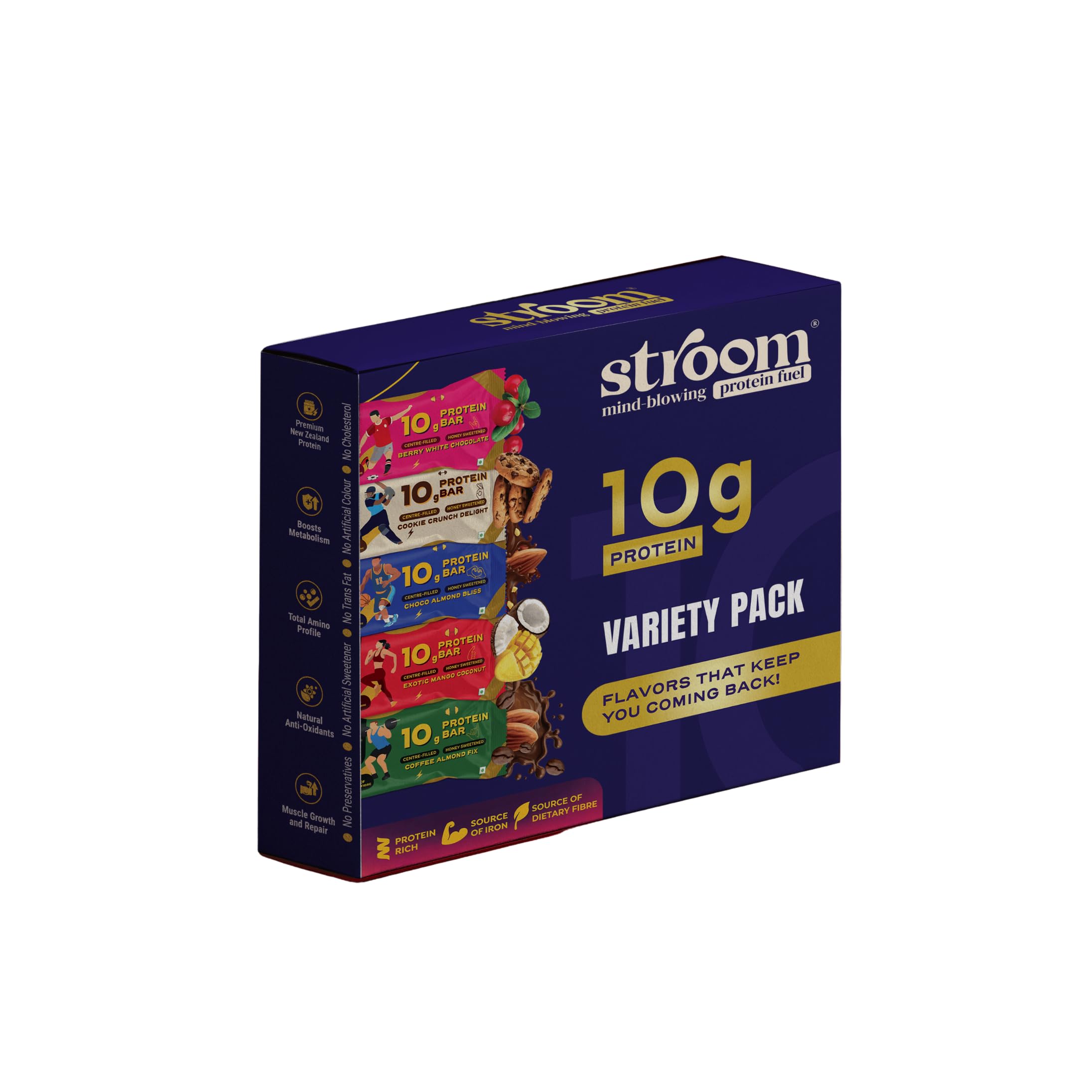 STROOM Asia's First Centre Filled Protein Bars | 10g Protein (5 Bars, 45 Grams Each) | Variety Pack | Helps in Muscle Repair & Growth | Source of Fibre & Iron | Honey Sweetened l Premium Protein-image-32