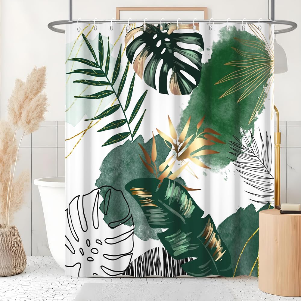 Bonhause Groene bladeren vogels douchegordijn lente opknoping wijnstok badkamer gordijn 180 x 180 cm waterdicht schimmel- en schimmelbestendig polyester stof badgordijn met 12 haken