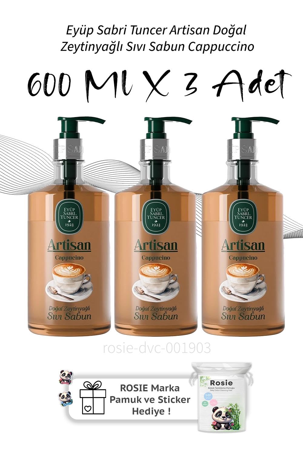 Eyüp Sabri Tuncer Artisan Doğal Zeytinyağlı Sıvı Sabun Cappuccino 600 ml X3