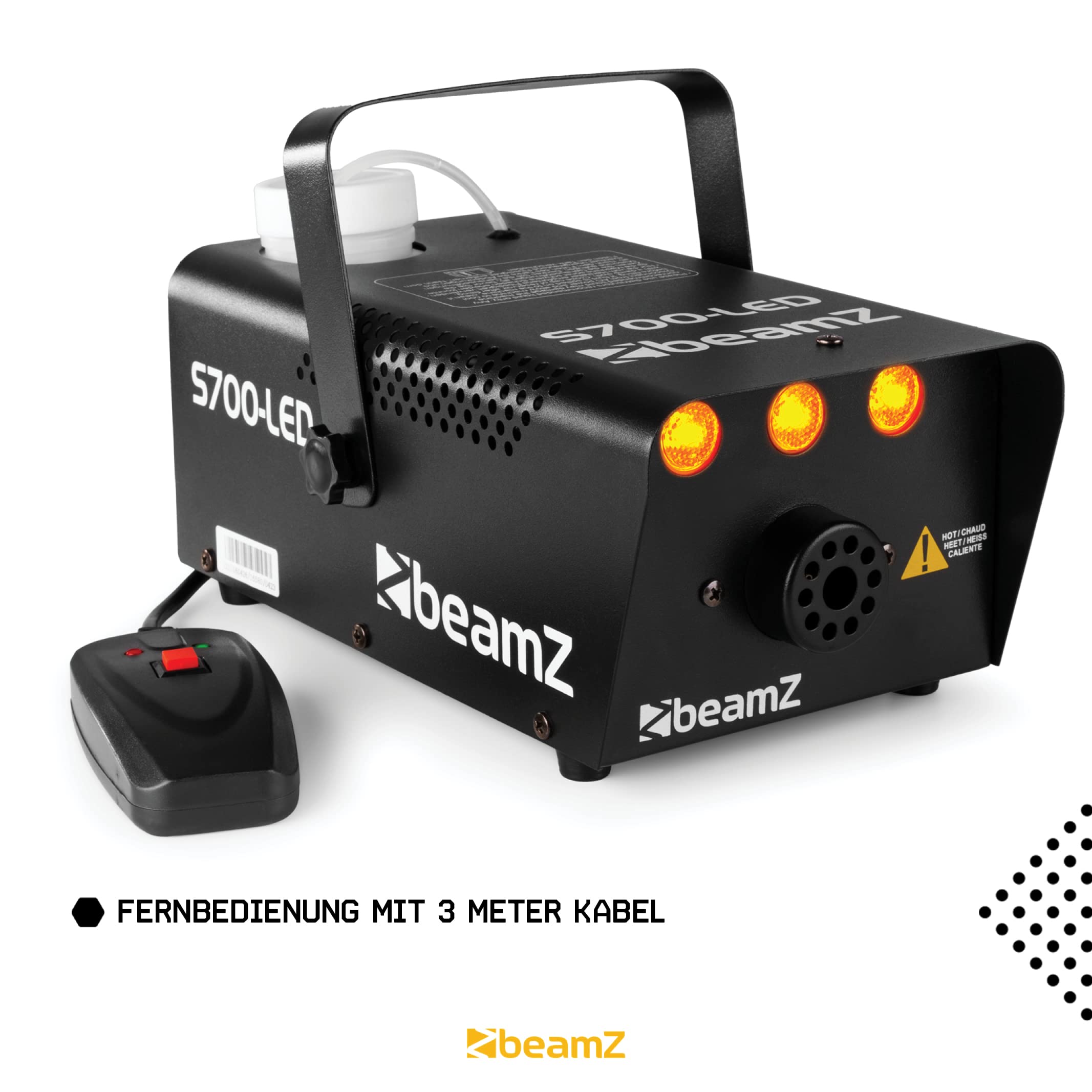 BeamZ S700-LED Nebelmaschine mit LED Flammeneffekt 700 Watt, Fogger, Party Rauchmaschine, Fog Machine, Kabelfernbedienung, Disco Partynebel für DJs, Hauspartys, Hochzeiten, Veranstaltungen