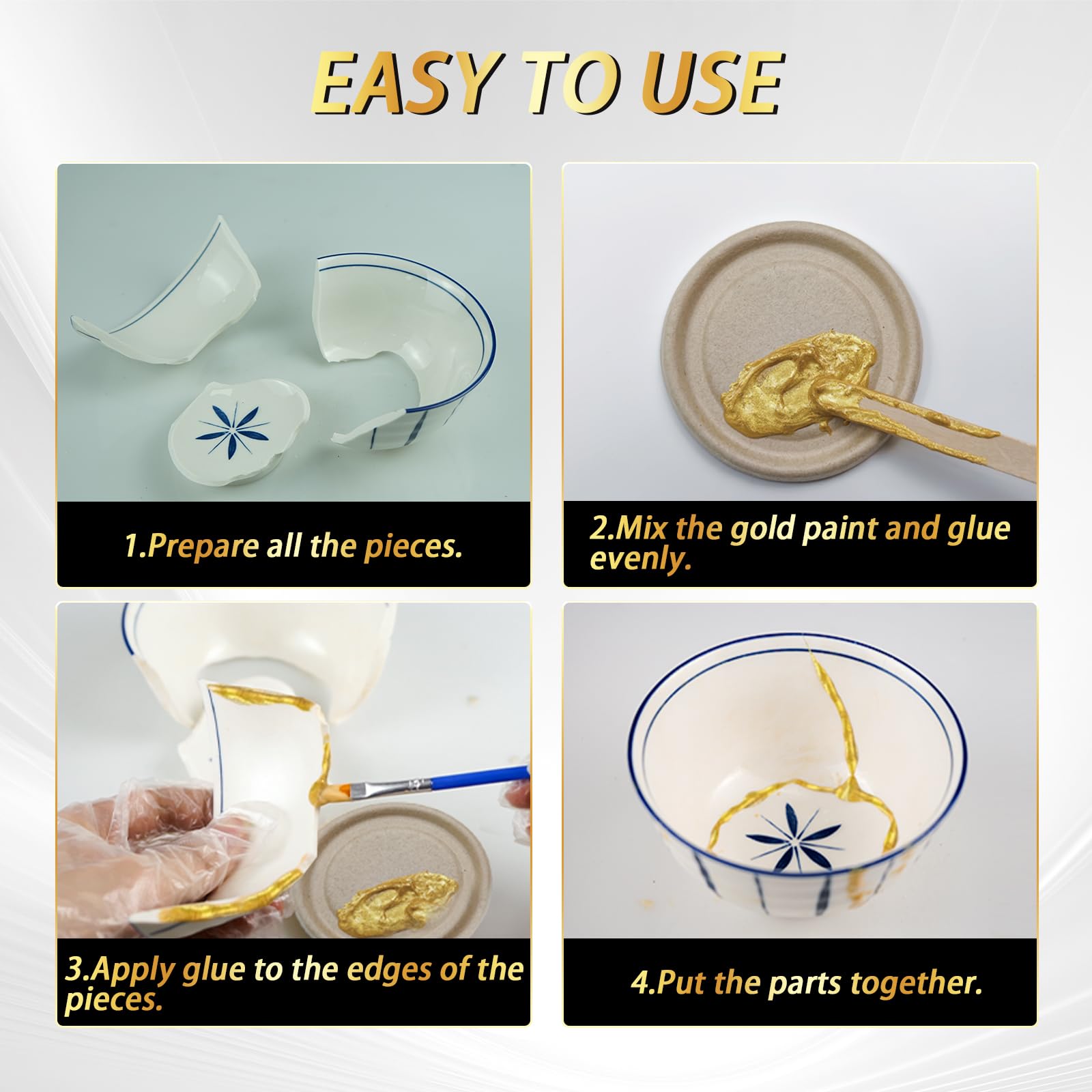 Kintsugi Repair Kit - Gold Pottery Glue for Beginners -5