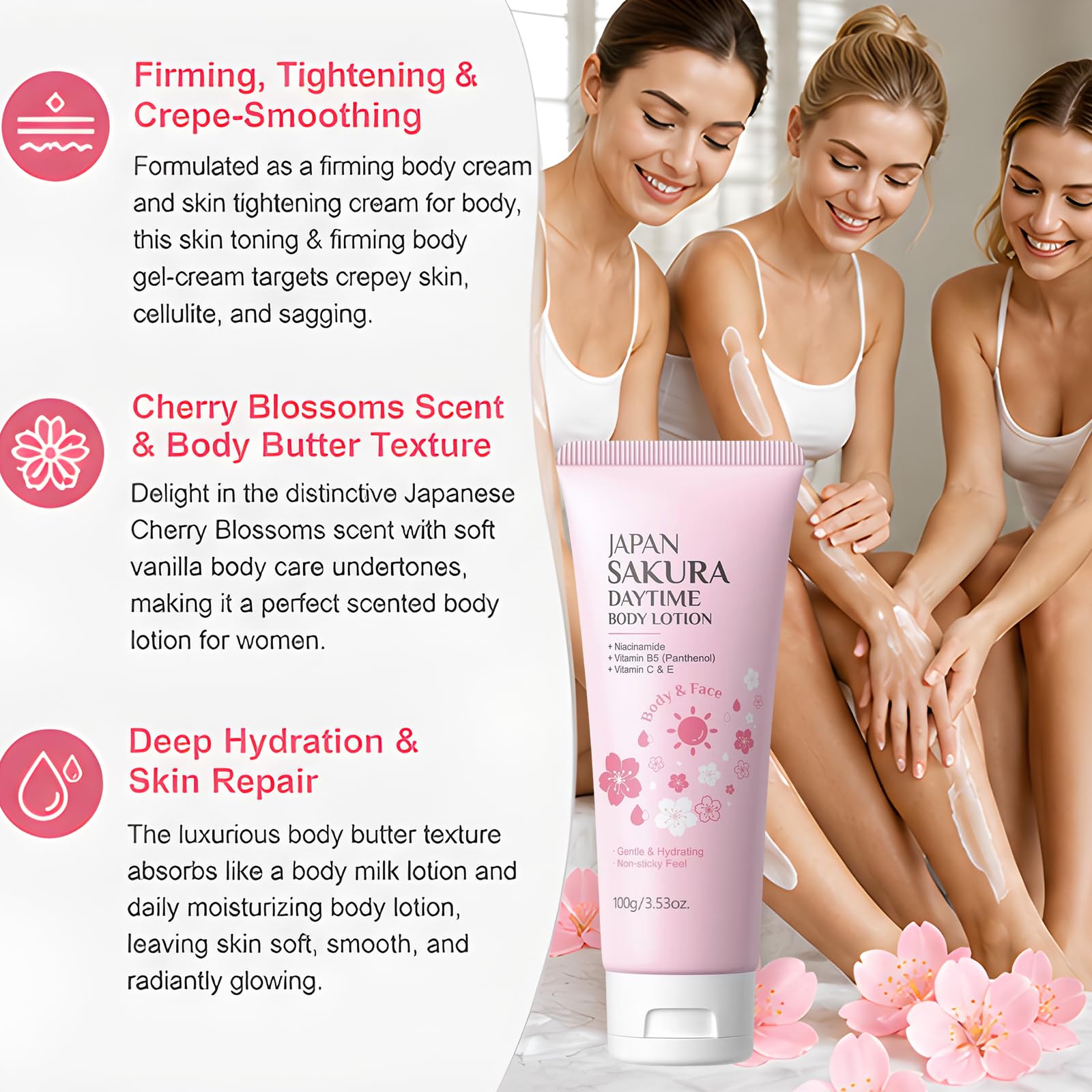 Giapponese Fiori di Ciliegio (Sakura) Illuminante Corpo Lozione - Rassodante e Anti-invecchiamento Idratante Quotidiano, Donne Pelle Secca Serraggio Profumato Idratante Crema (5 pezzi)