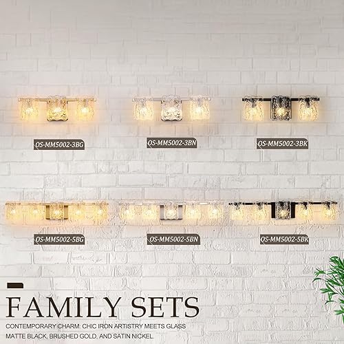 Miniatura 6 de OS-MM5002-3BK - Lámpara de tocador de baño de 3 luces, lámpara de baño negra sobre espejo con vidrio transparente, lámpara moderna de pared de baño