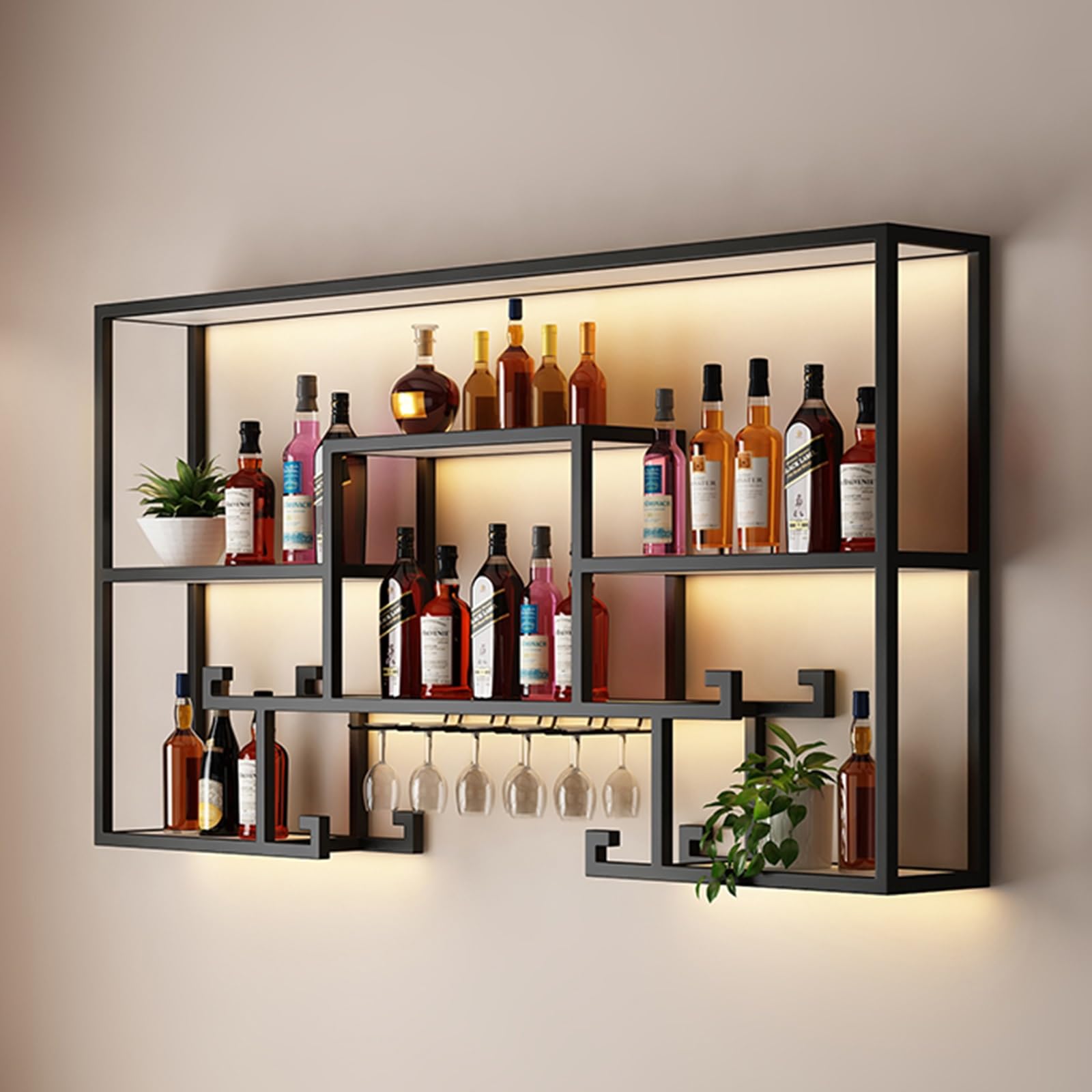 Porte-verres suspendu mural 150 cm pour meuble de rangement de vin