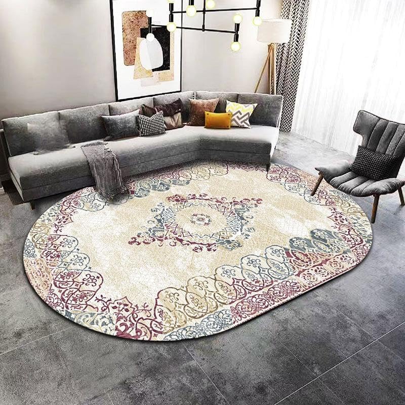 Alfombra ovalada moderna para comedor y dormitorio con patrón geométrico decorativo