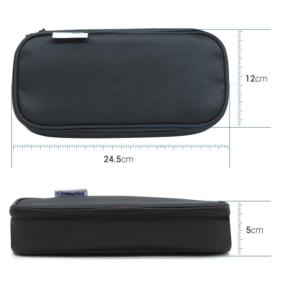 Waytex 93165 Extra Large Capacity Oval Pencil Case with Pockets Organizer for Schools Office, Storage, Cosmetics, Black - Image 4
