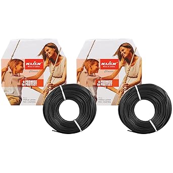 KLICK Copper Wire with Triple Layer PVC Coating, Single Core Flexible Electric Cable for Domestic & Industrial Connections (1.0 mm, 90m Long, Black, 2 Pcs)